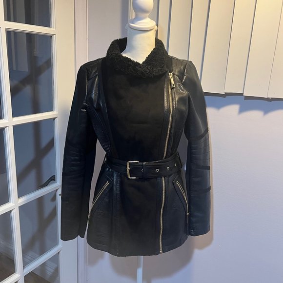 GUESS Black Faux Leather & Suede Jacket Sz S euc - Picture 2 of 8